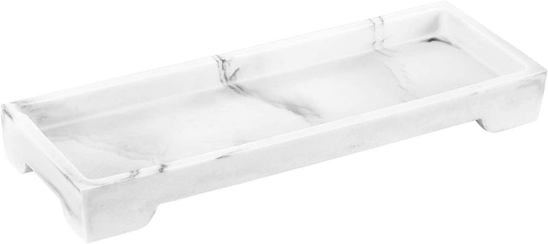 Luxspire Bathroom Vanity Tray  Toilet Tank Tray  Marble Tray  11"" x 4"" Bathroom Tray for Counter  Marble Kitchen Tray for Soap Dispenser Perfume Jewelry  Small  Gravel White - Image 1